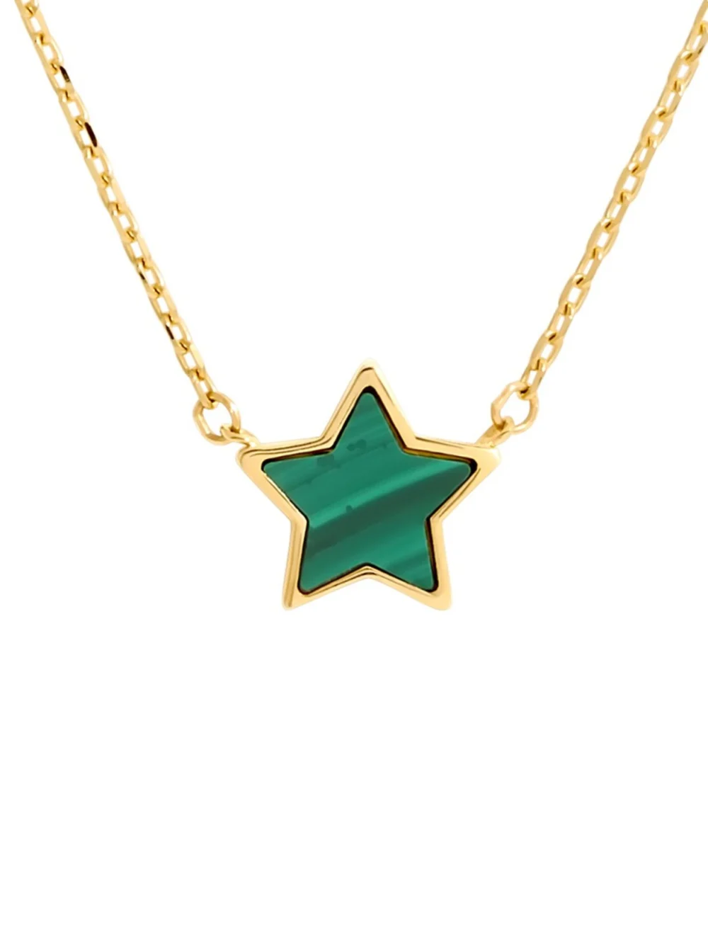 William May 9ct Yellow Gold Malachite Star 17" Chain Link Necklace, view 2