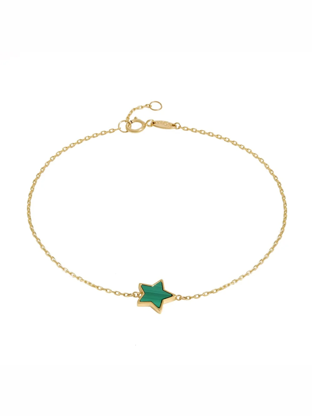 William May 9ct Yellow Gold Malachite Star 7.5" Chain Link Bracelet