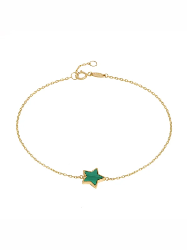 William May 9ct Yellow Gold Malachite Star 7.5" Chain Link Bracelet