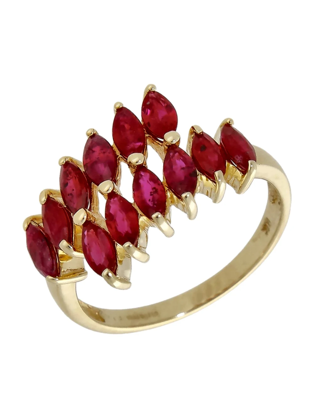 William May 9ct Yellow Gold Marquise Ruby 2-Row Dress Ring