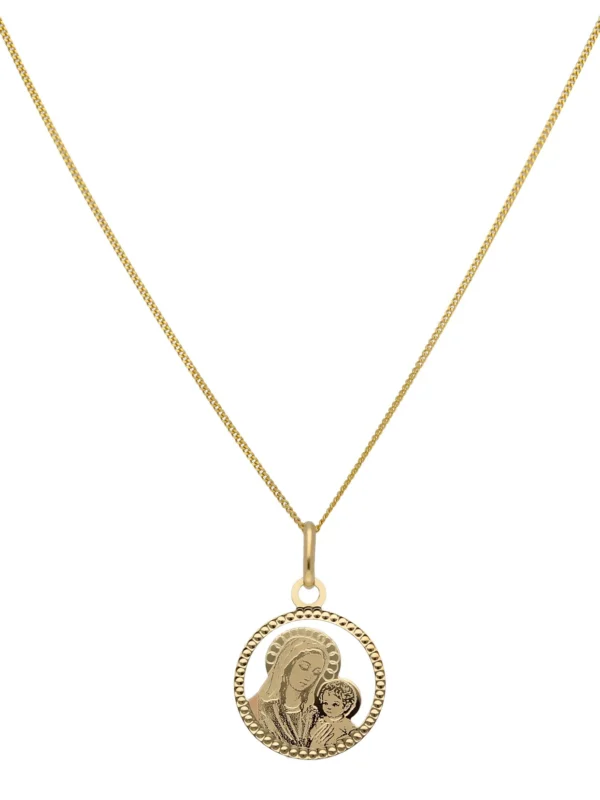 William May 9ct Yellow Gold Mary & Child Pendant & 18" Chain Necklace