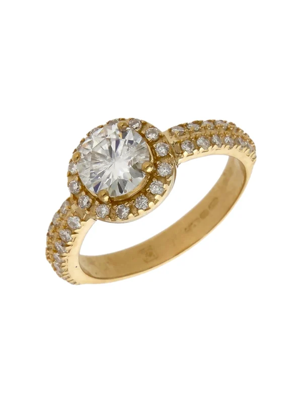 William May 9ct Yellow Gold Moissanite Halo Ring