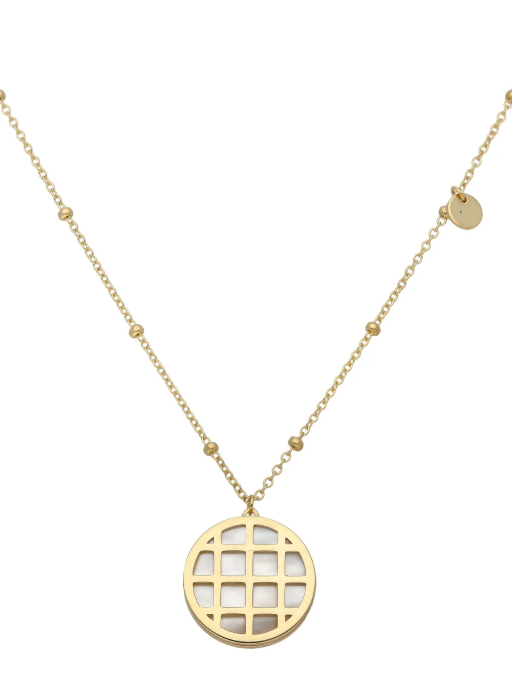 William May 9ct Yellow Gold Mother of Pearl Basket & Bobble Necklace