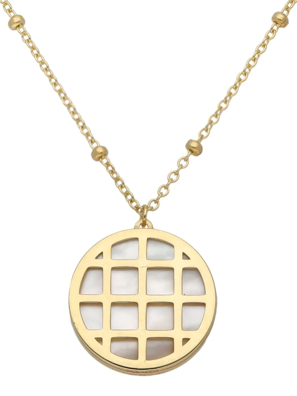 William May 9ct Yellow Gold Mother of Pearl Basket & Bobble Necklace, view 2