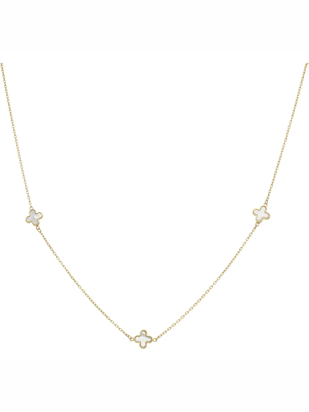 William May 9ct Yellow Gold Mother of Pearl Clover Petal 16-17" Necklace