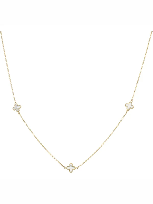 William May 9ct Yellow Gold Mother of Pearl Clover Petal 16-17" Necklace