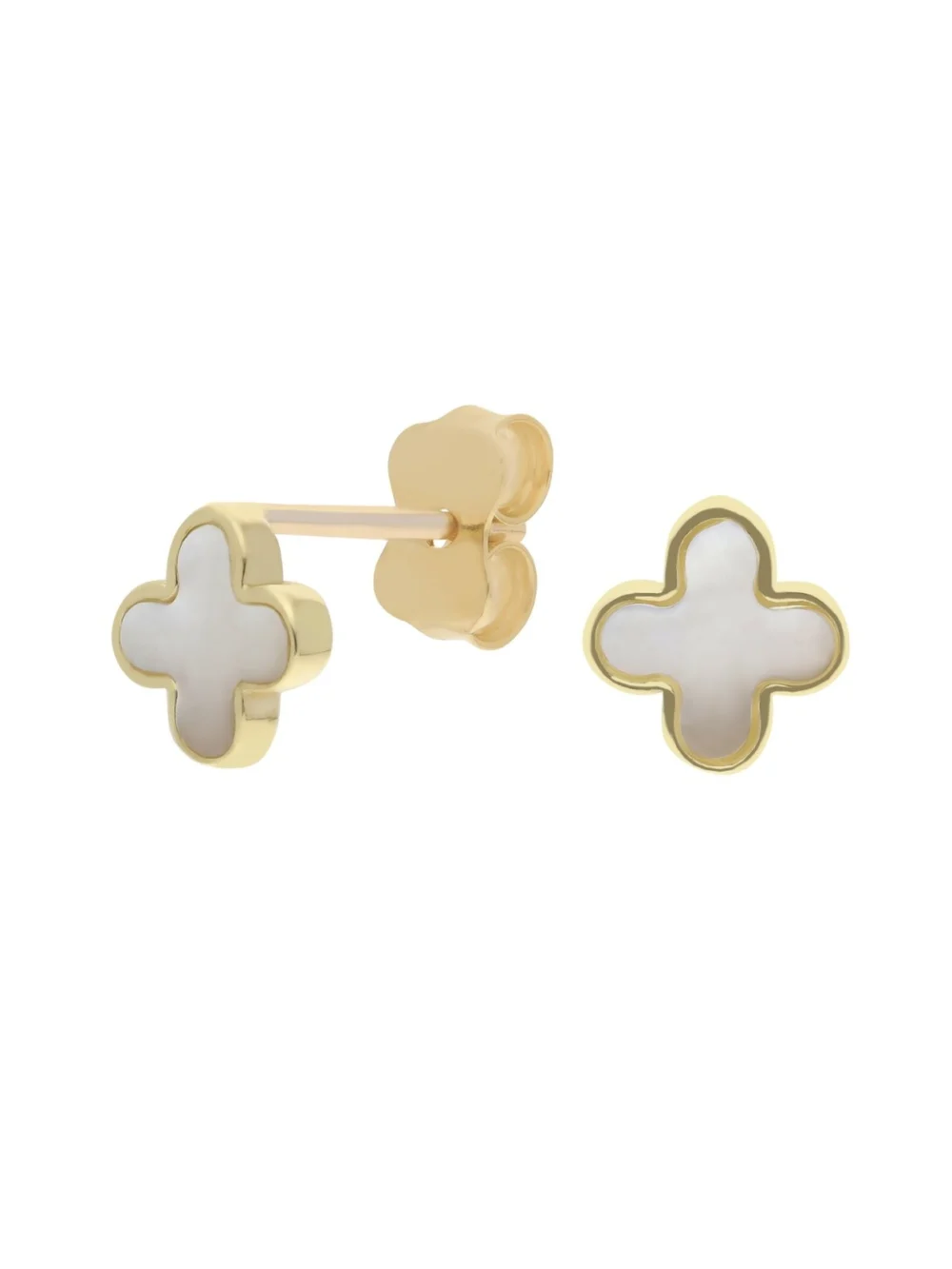 William May 9ct Yellow Gold Mother of Pearl Clover Petal Stud Earrings