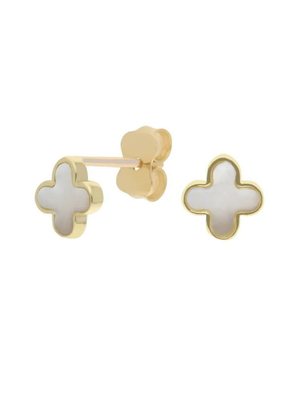 William May 9ct Yellow Gold Mother of Pearl Clover Petal Stud Earrings