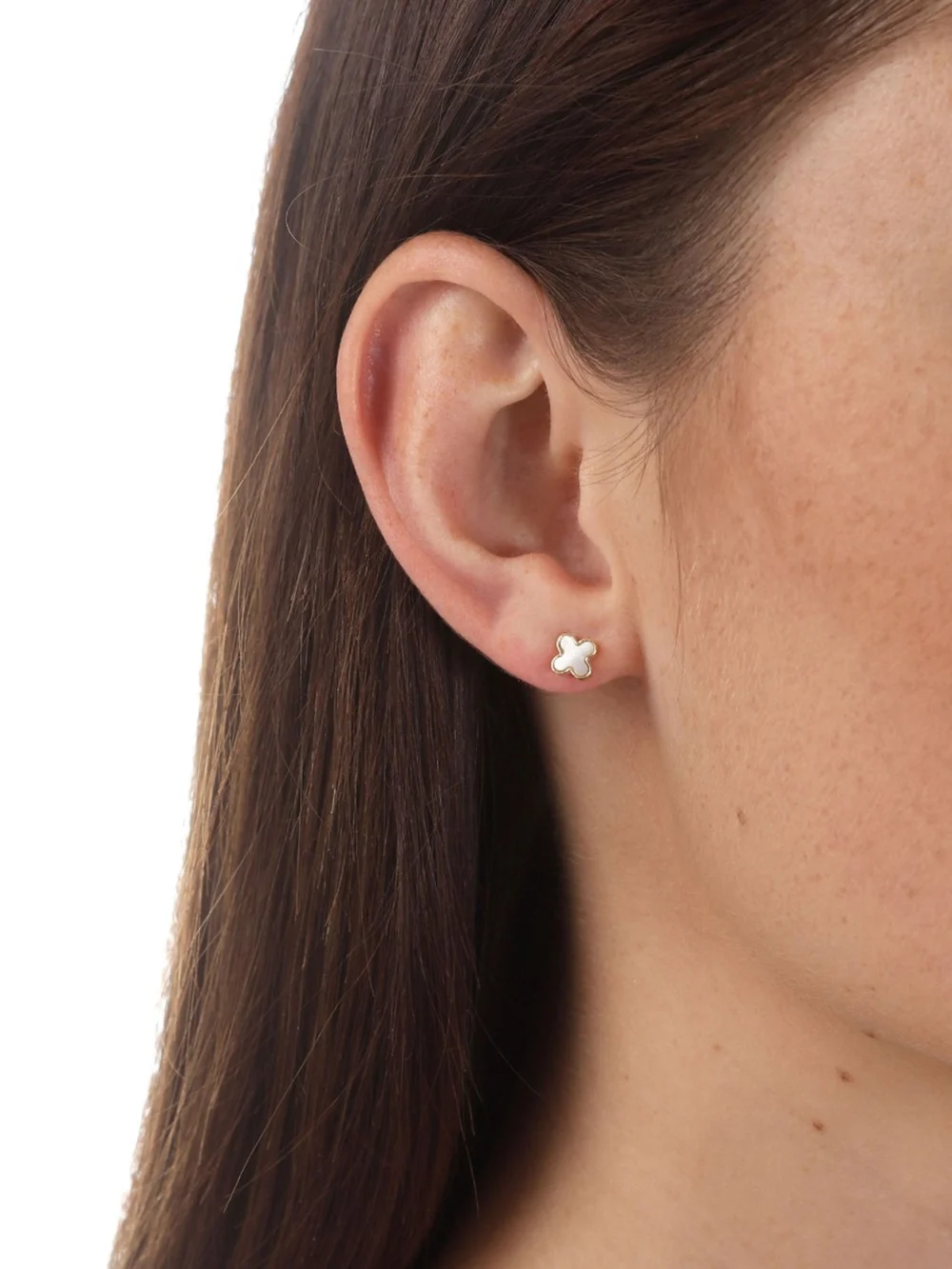 William May 9ct Yellow Gold Mother of Pearl Clover Petal Stud Earrings, view 2