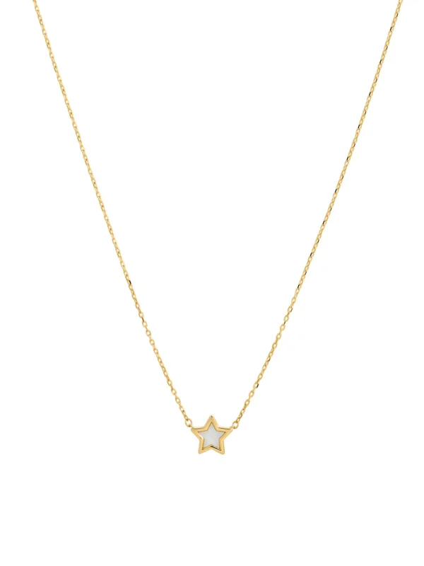 William May 9ct Yellow Gold Mother of Pearl Star 17" Chain Link Necklace