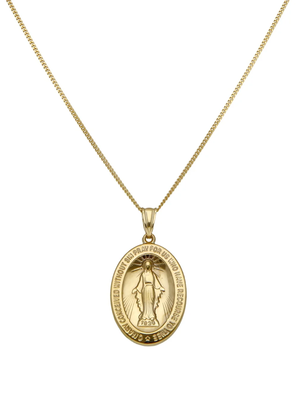 William May 9ct Yellow Gold Our Lady Pendant & 22" Chain Necklace