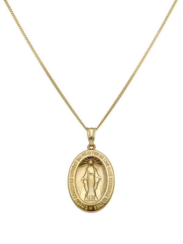 William May 9ct Yellow Gold Our Lady Pendant & 22" Chain Necklace