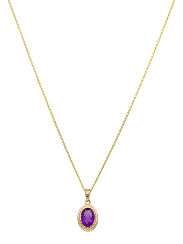 William May 9ct Yellow Gold Oval Amethyst Pendant & 18" Necklace