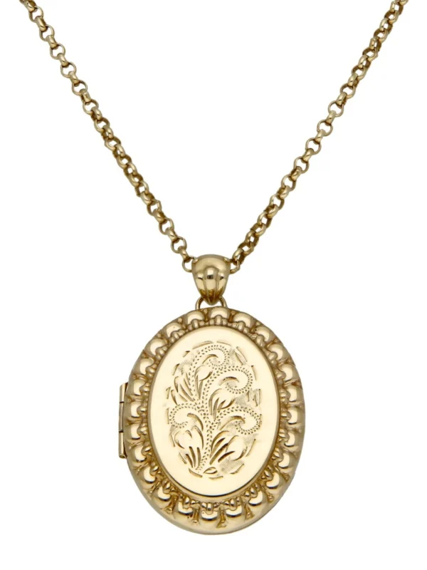 William May 9ct Yellow Gold Oval Locket Pendant & Chain Necklace