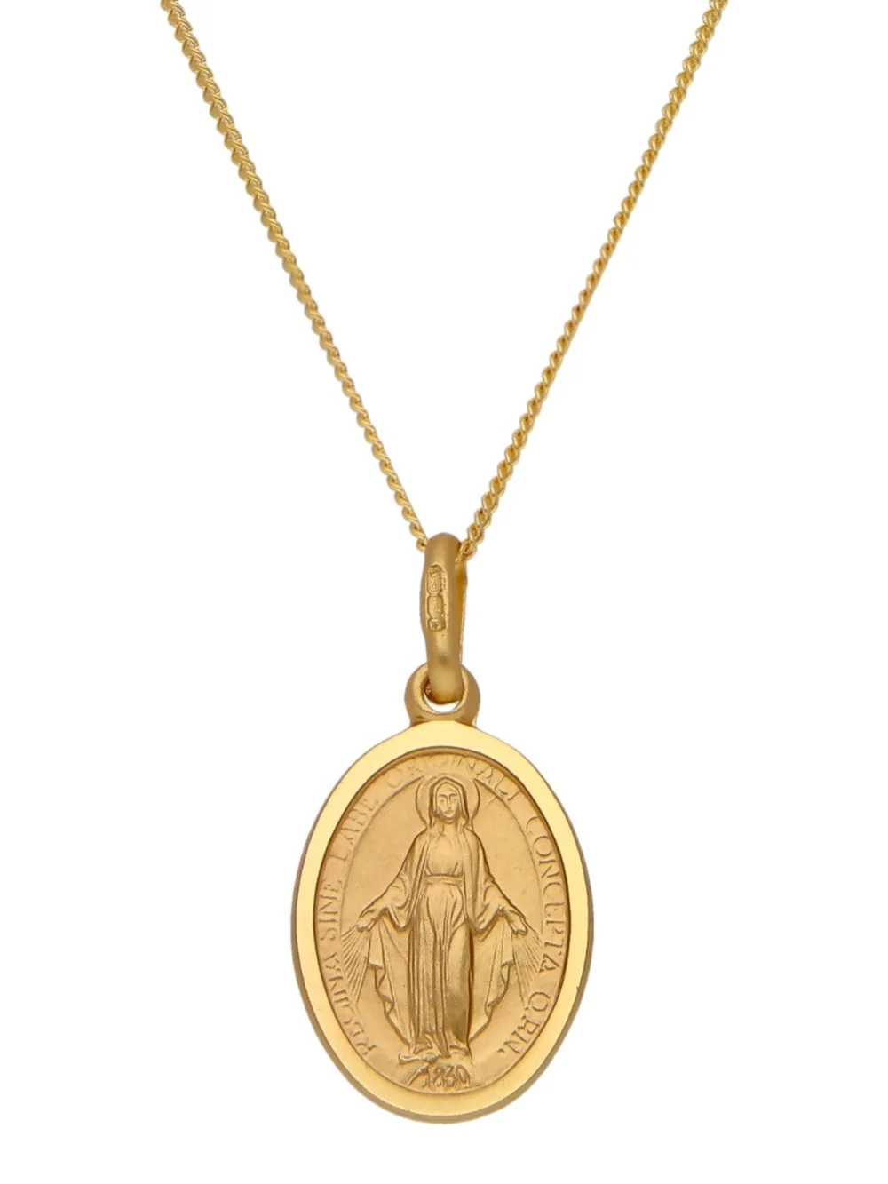 William May 9ct Yellow Gold Oval Miraculous Medal Pendant & 18" Necklace
