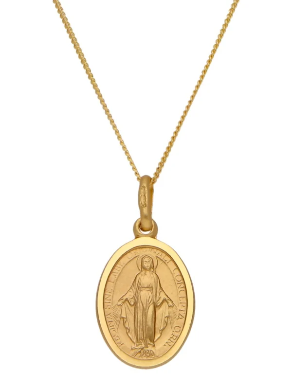 William May 9ct Yellow Gold Oval Miraculous Medal Pendant & 18" Necklace