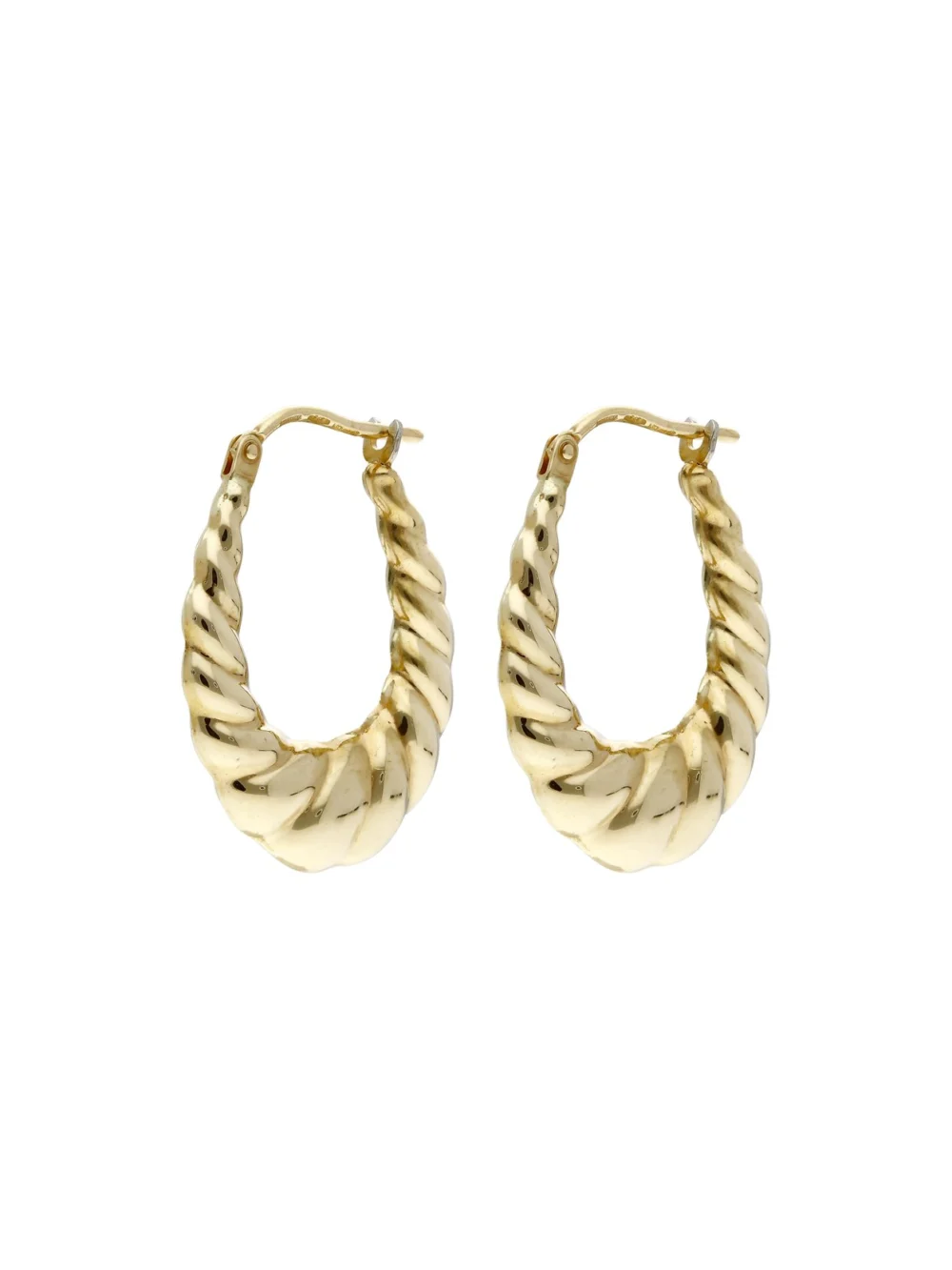 William May 9ct Yellow Gold Oval Ribbed Wave Creole Earrings