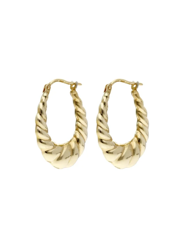 William May 9ct Yellow Gold Oval Ribbed Wave Creole Earrings