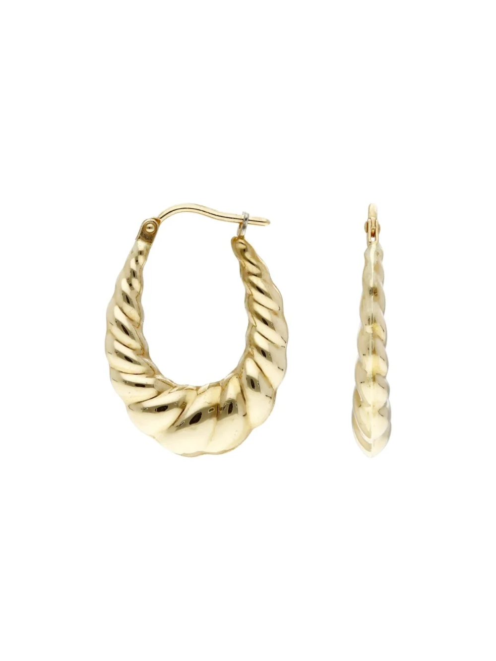 William May 9ct Yellow Gold Oval Ribbed Wave Creole Earrings, view 2