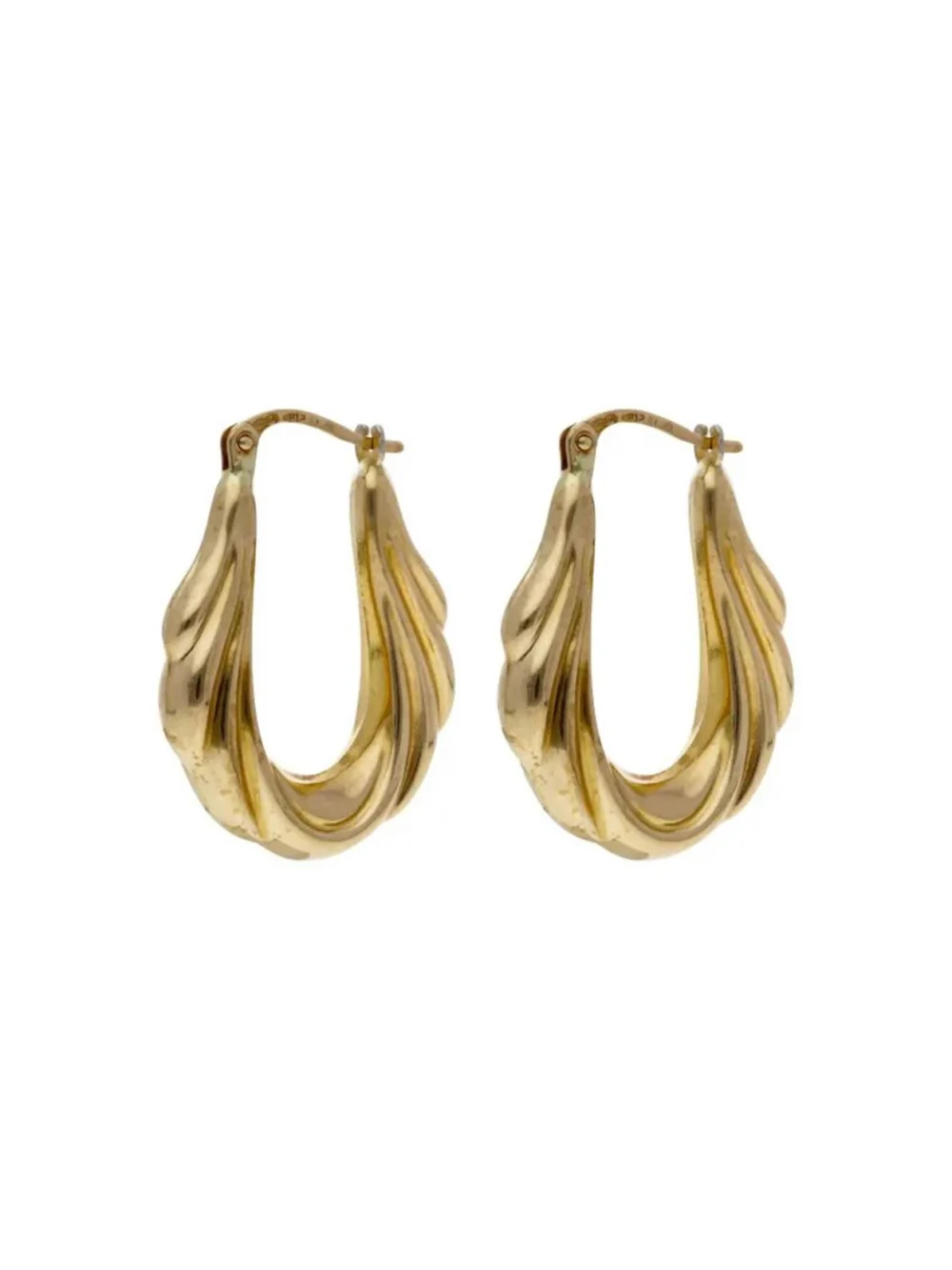 William May 9ct Yellow Gold Oval Scalloped Fan Creole Earrings