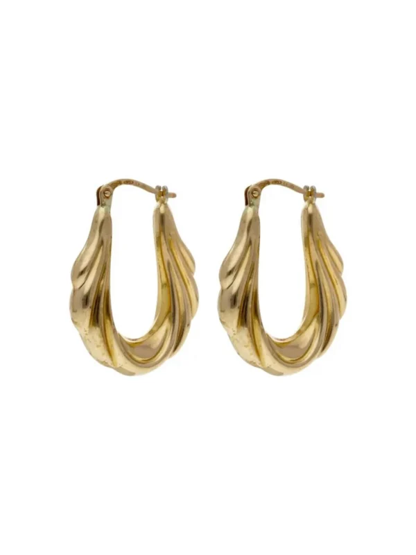William May 9ct Yellow Gold Oval Scalloped Fan Creole Earrings