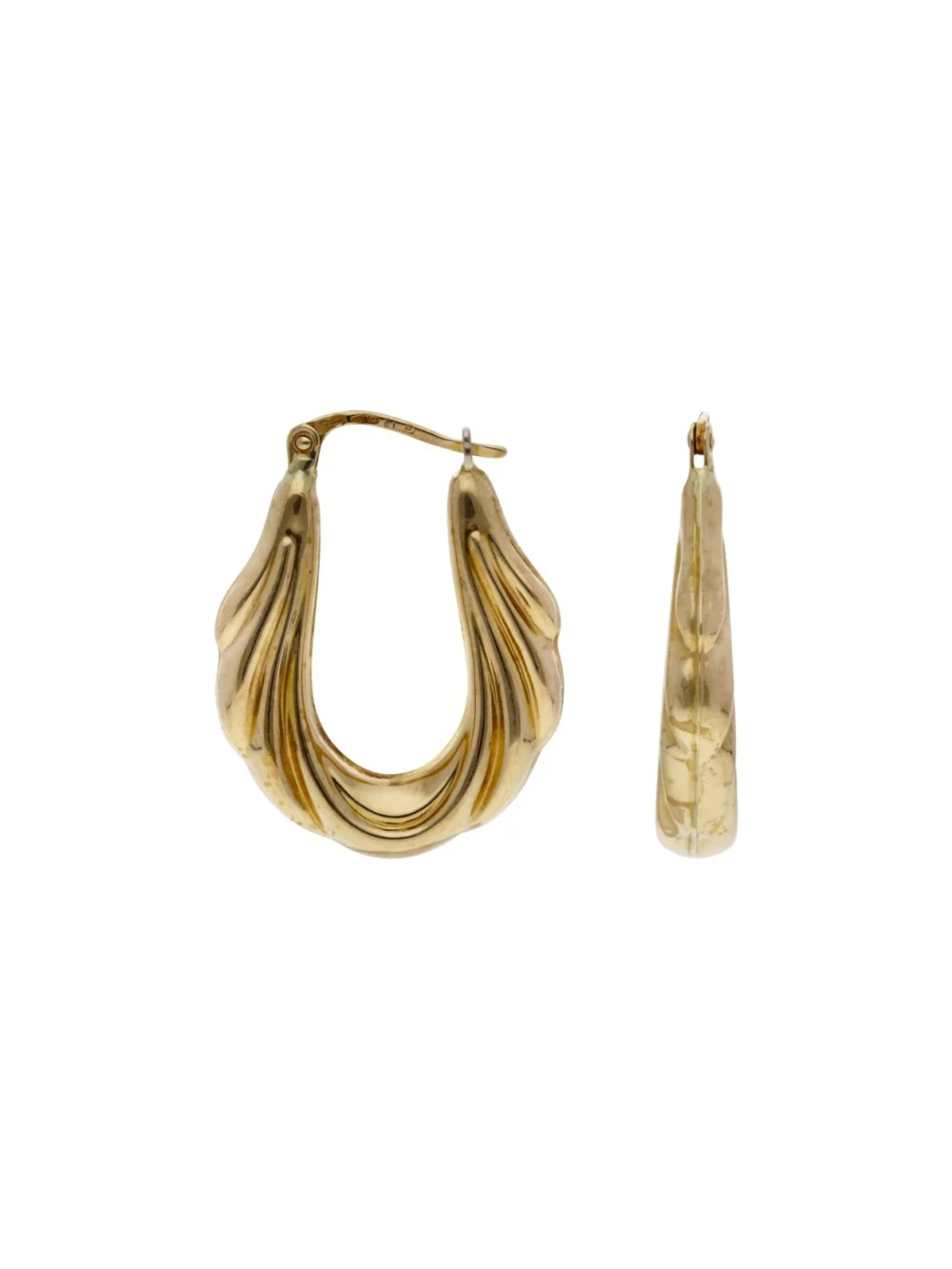 William May 9ct Yellow Gold Oval Scalloped Fan Creole Earrings, view 2