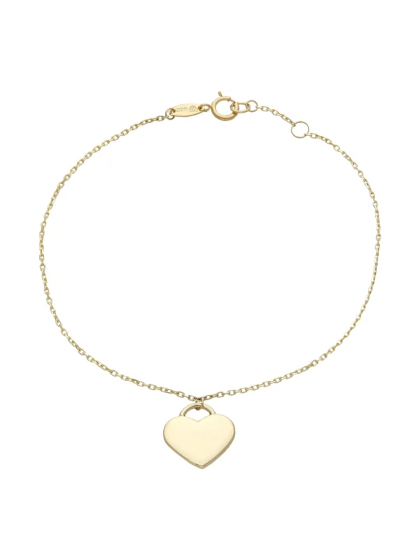 William May 9ct Yellow Gold Padlock Heart Charm Drop Bracelet