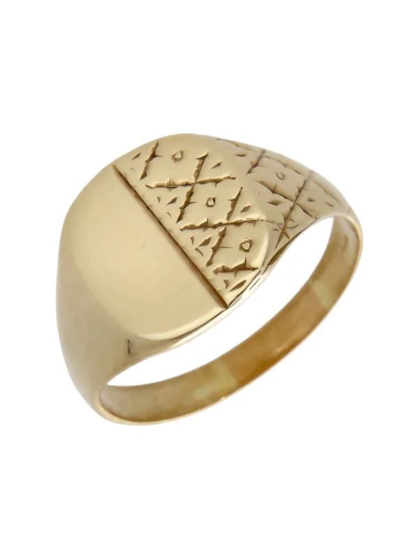 William May 9ct Yellow Gold Part Patterned Signet Ring
