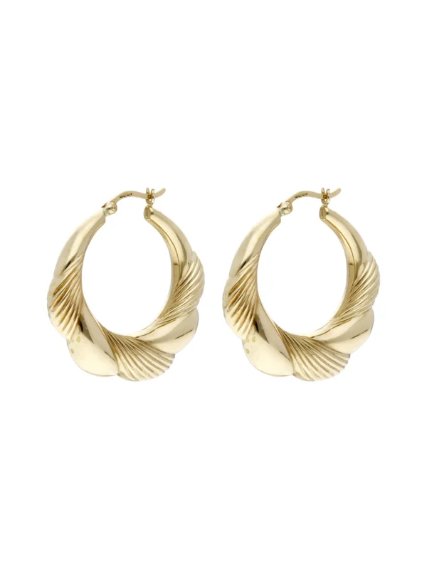 William May 9ct Yellow Gold Part Twist Wave Creole Earrings