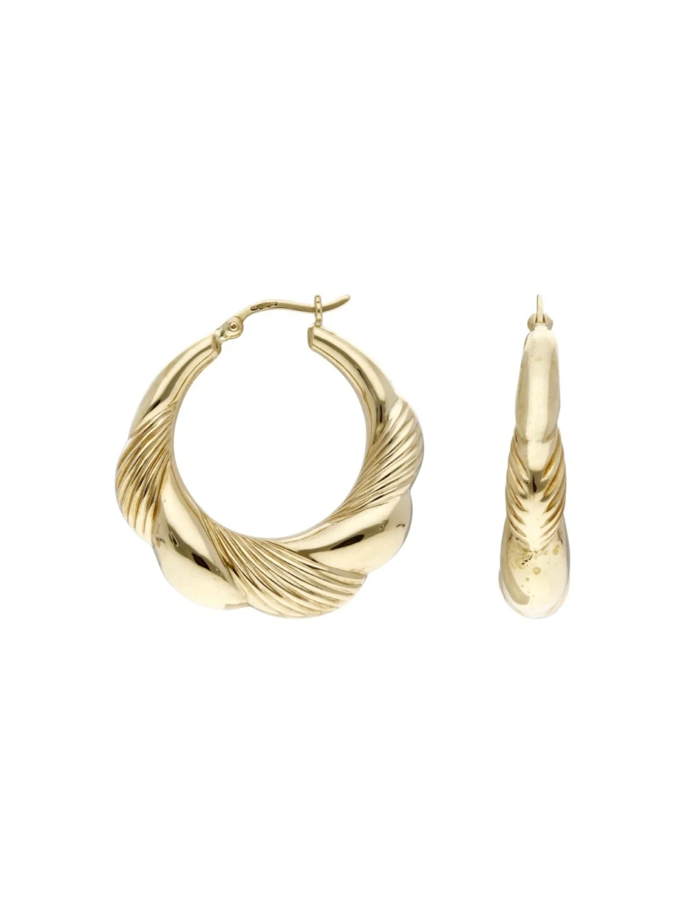William May 9ct Yellow Gold Part Twist Wave Creole Earrings, view 2