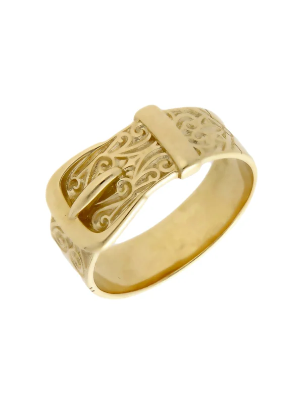 William May 9ct Yellow Gold Patterned Buckle Ring