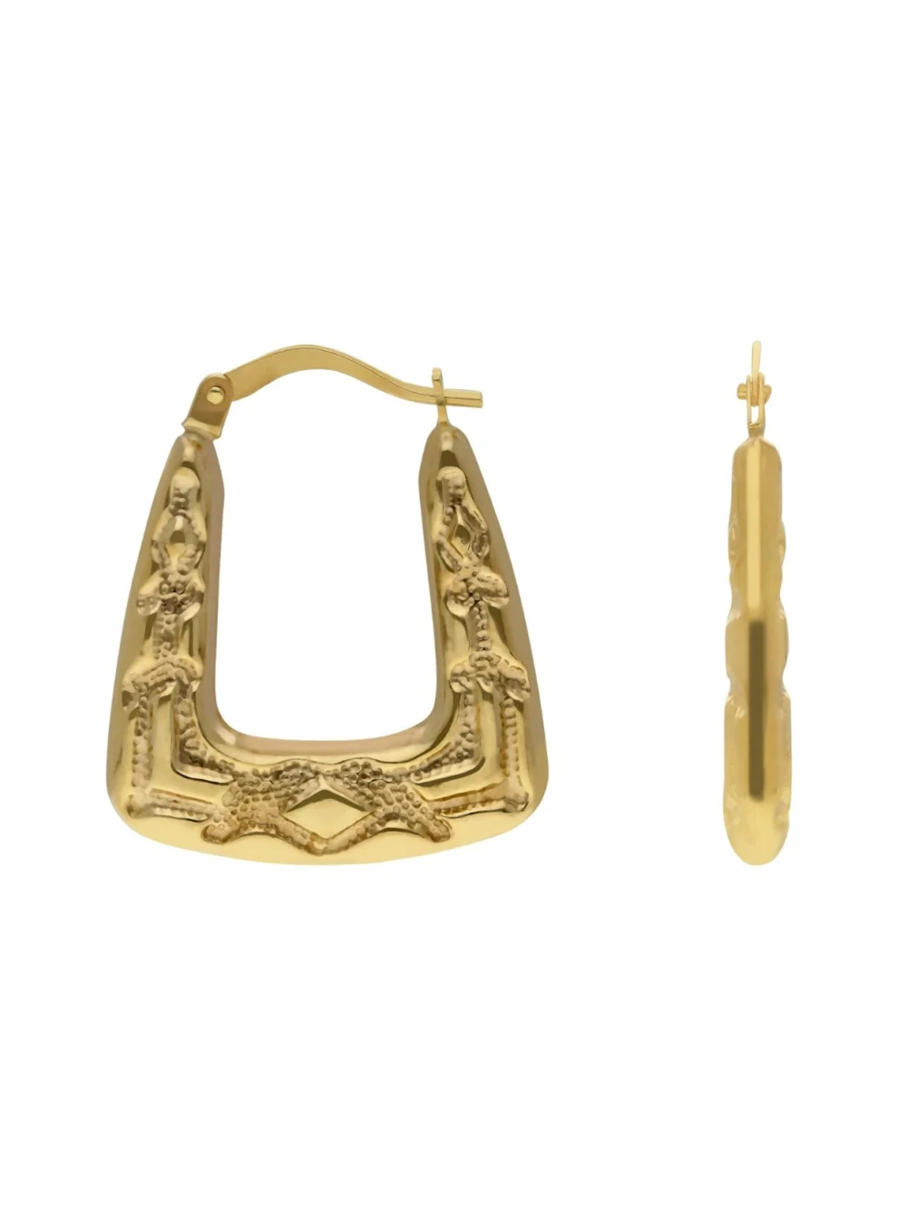 William May 9ct Yellow Gold Patterned Handbag Creole Earrings, view 2