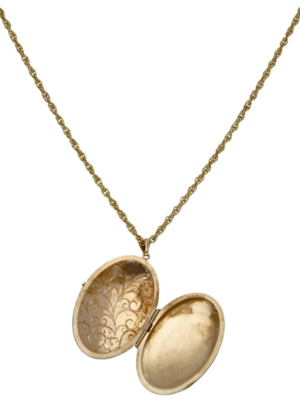 William May 9ct Yellow Gold Patterned Locket & Chain Necklace, view 2