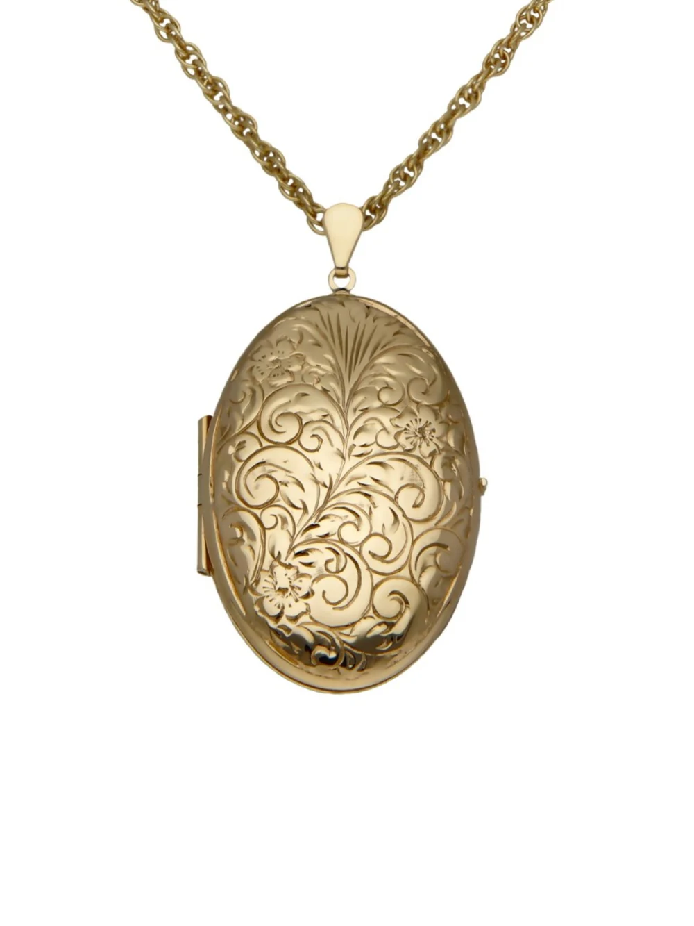 William May 9ct Yellow Gold Patterned Locket & Chain Necklace, view 4