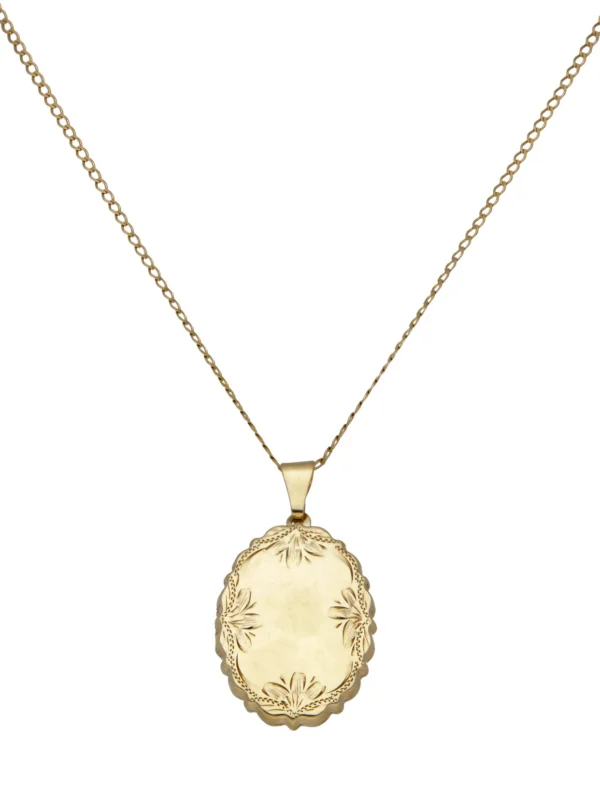William May 9ct Yellow Gold Patterned Locket & Curb Chain Necklace