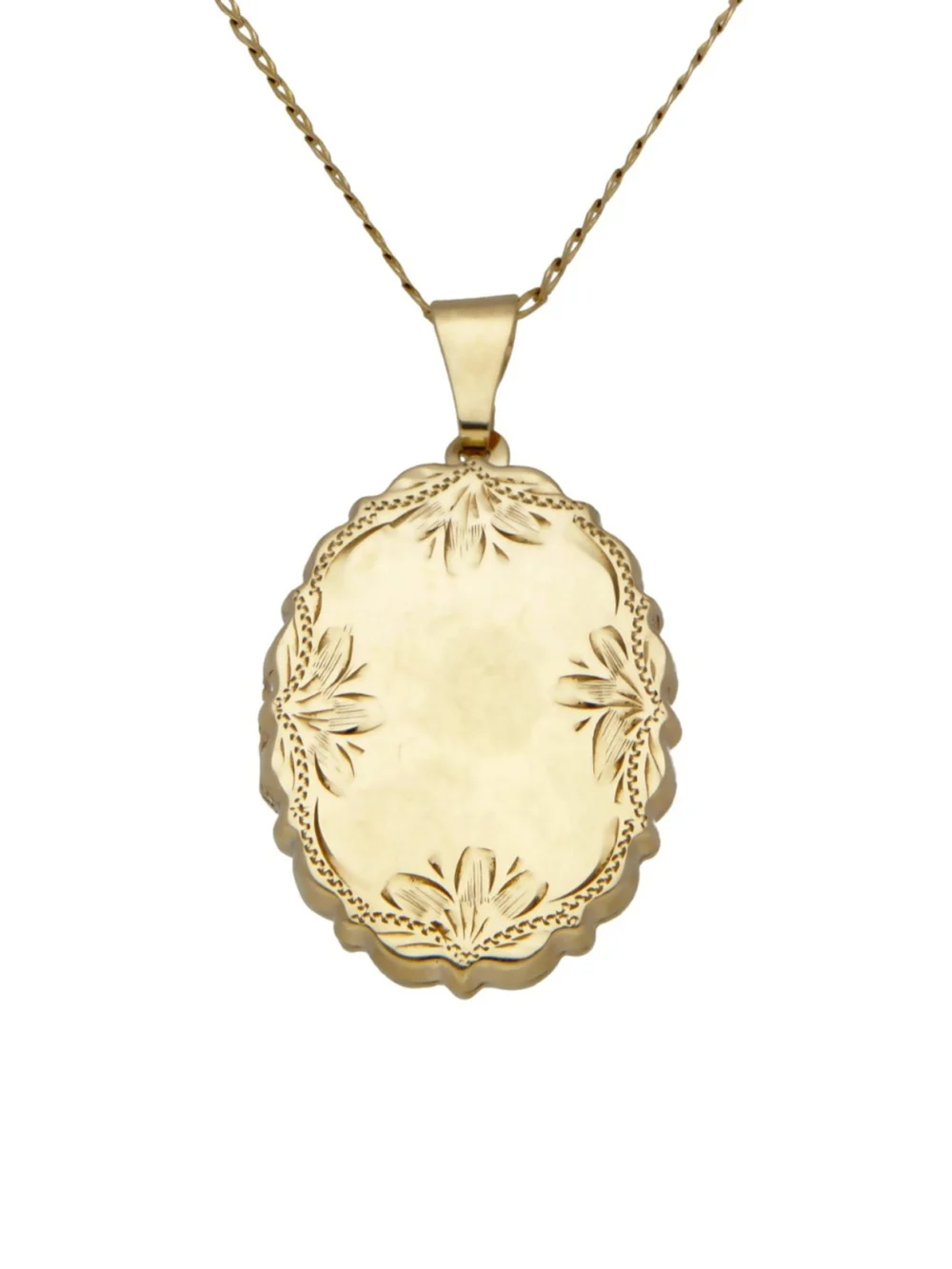 William May 9ct Yellow Gold Patterned Locket & Curb Chain Necklace, view 4