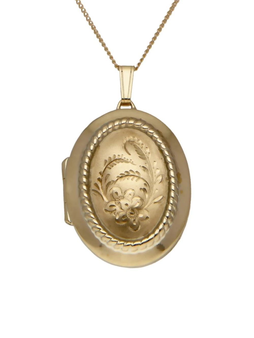 William May 9ct Yellow Gold Patterned Oval Locket & Chain Necklace