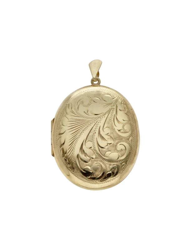 William May 9ct Yellow Gold Patterned Oval Locket Pendant