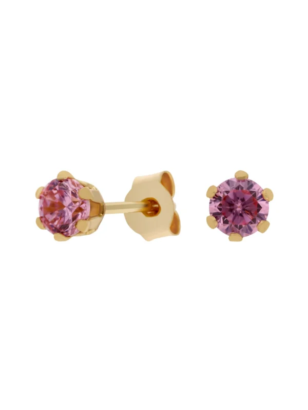 William May 9ct Yellow Gold Pink Cubic Zirconia Stud Earrings