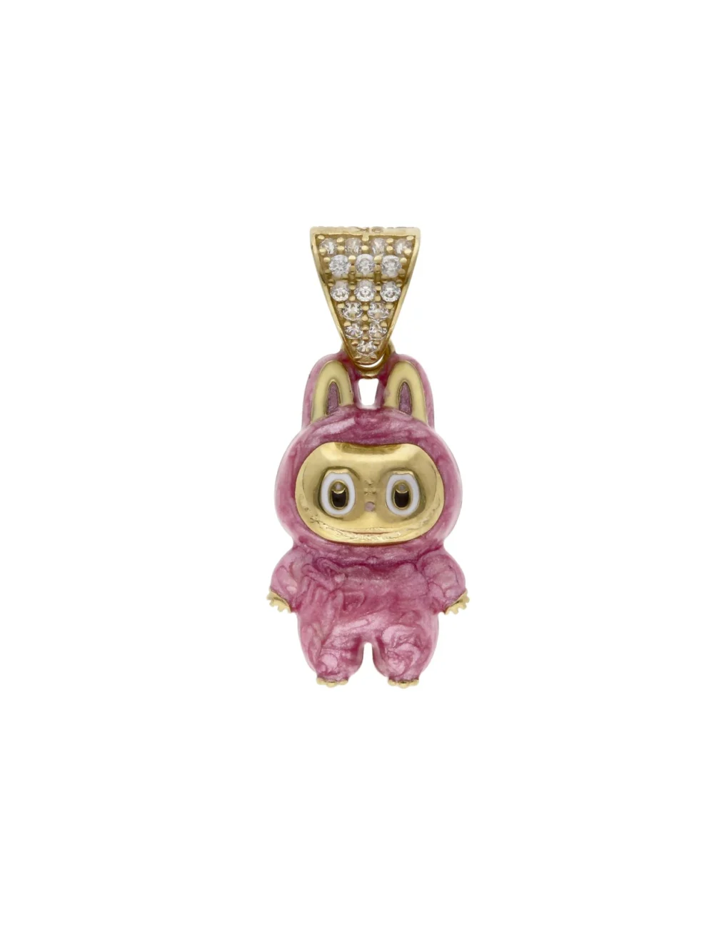 William May 9ct Yellow Gold Pink Enamel & Cubic Zirconia Monster Pendant