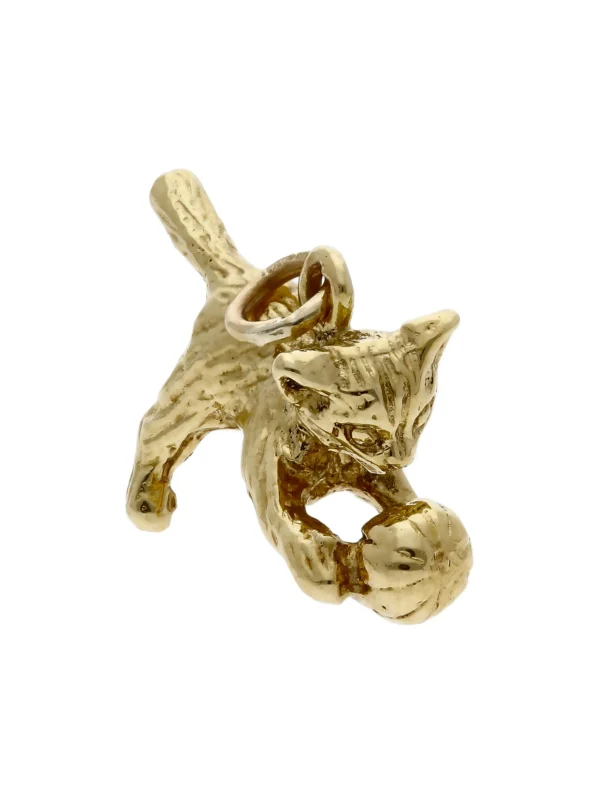 William May 9ct Yellow Gold Playful Kitten & Ball Charm