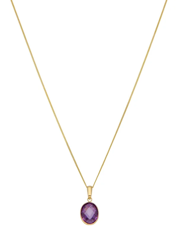 William May 9ct Yellow Gold Purple Cubic Zirconia 18" Pendant Necklace