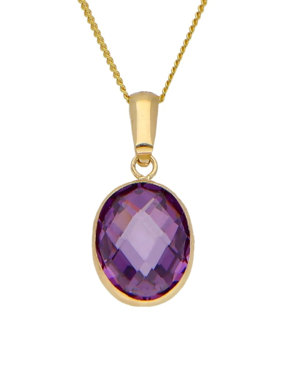 William May 9ct Yellow Gold Purple Cubic Zirconia 18" Pendant Necklace, view 3