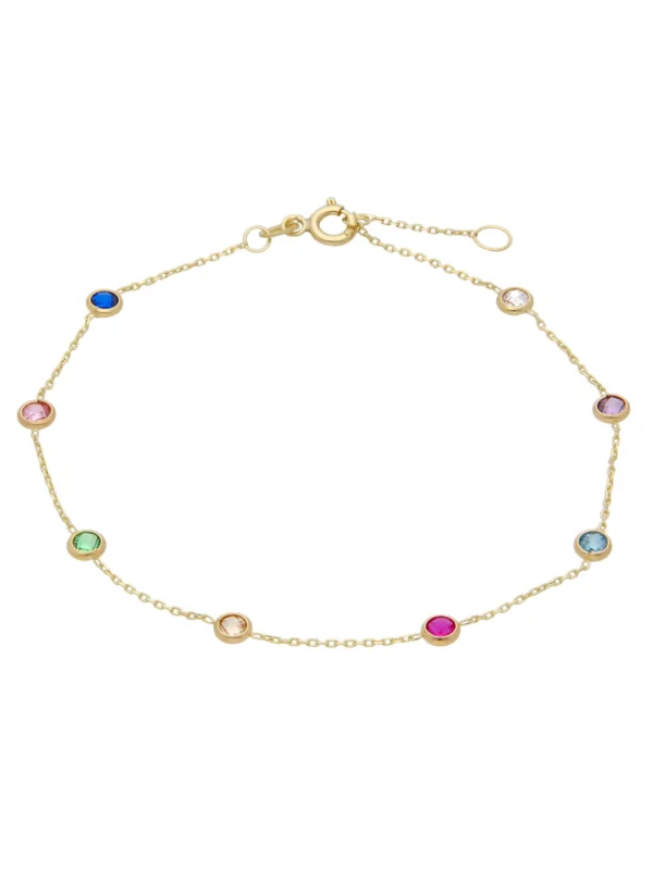 William May 9ct Yellow Gold Rainbow Cubic Zirconia Station Bracelet
