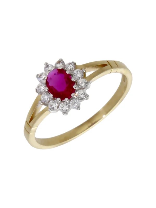 William May 9ct Yellow Gold Red & White Cubic Zirconia Cluster Ring