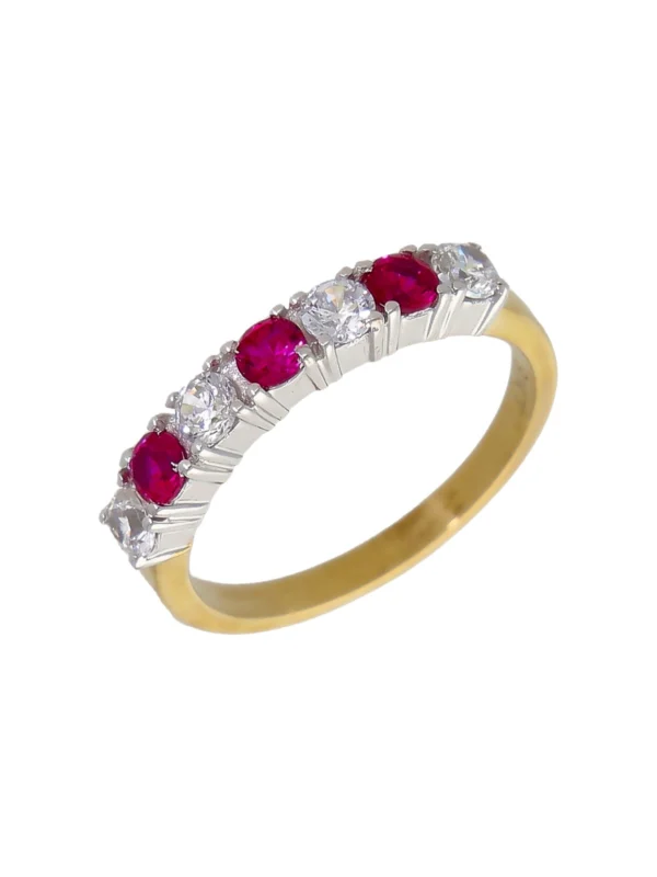 William May 9ct Yellow Gold Red & White Cubic Zirconia Eternity Ring