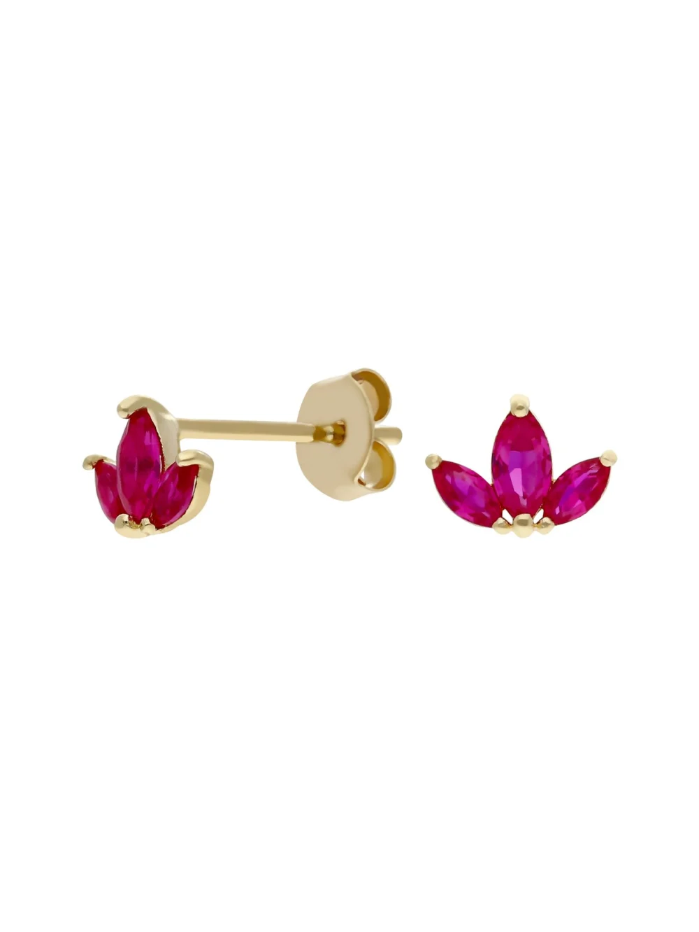 William May 9ct Yellow Gold Red Cubic Zirconia Trilogy Stud Earrings