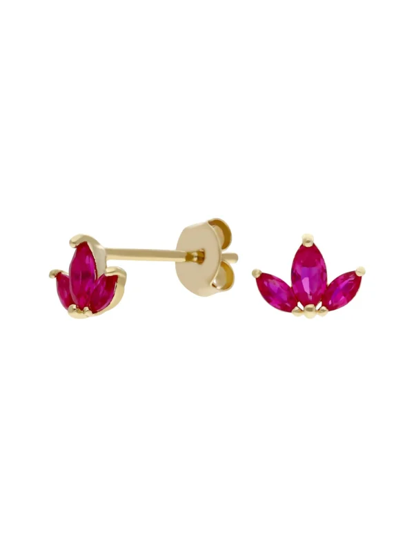 William May 9ct Yellow Gold Red Cubic Zirconia Trilogy Stud Earrings