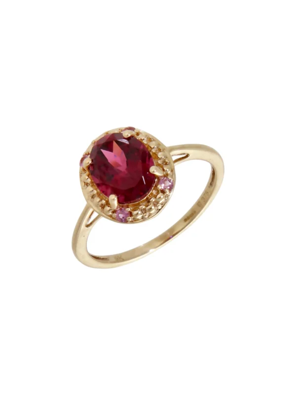 William May 9ct Yellow Gold Red Tourmaline & Pink Topaz Dress Ring