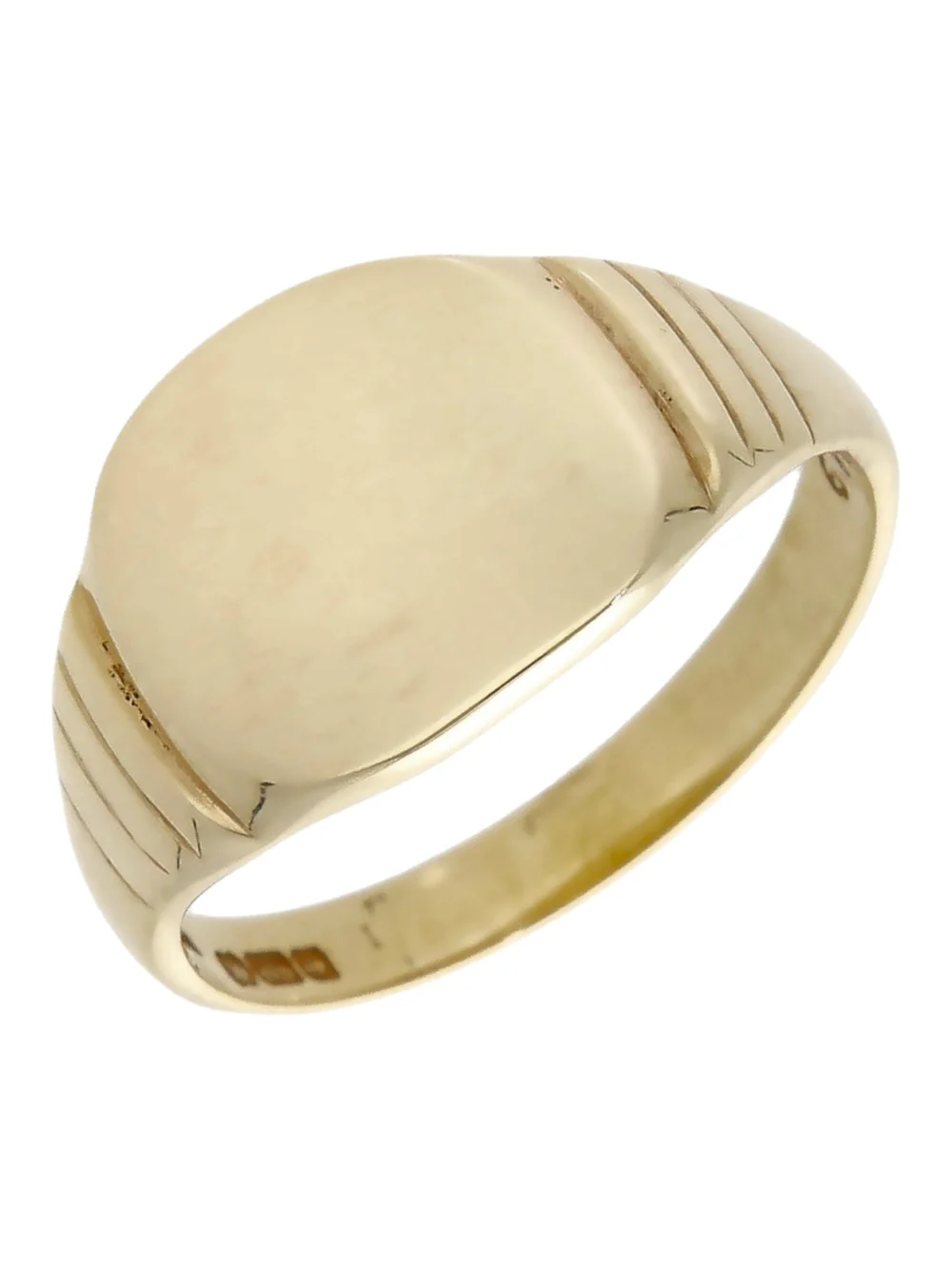 William May 9ct Yellow Gold Ribbed Shoulder Signet Ring